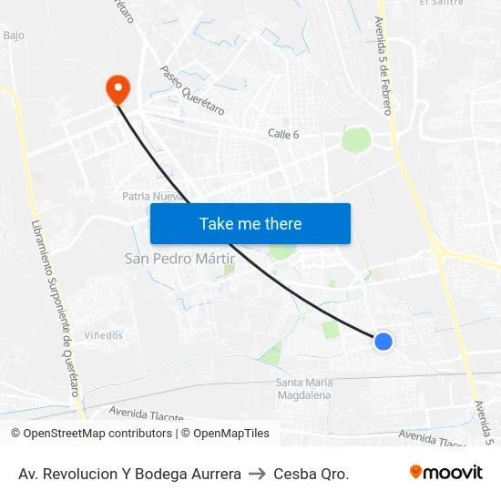 Av. Revolucion Y Bodega Aurrera to Cesba Qro. map