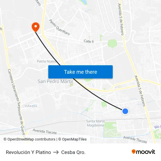Revolución Y Platino to Cesba Qro. map