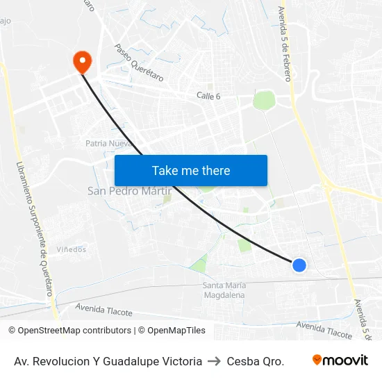 Av. Revolucion Y Guadalupe Victoria to Cesba Qro. map