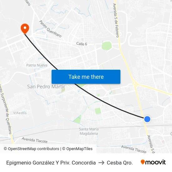 Epigmenio González Y Priv. Concordia to Cesba Qro. map