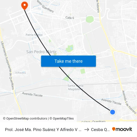 Prol. José Ma. Pino Suárez Y Alfredo V Bonfil to Cesba Qro. map