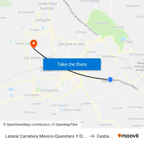 Lateral Carretera Mexico-Queretaro Y El Carmen to Cesba Qro. map
