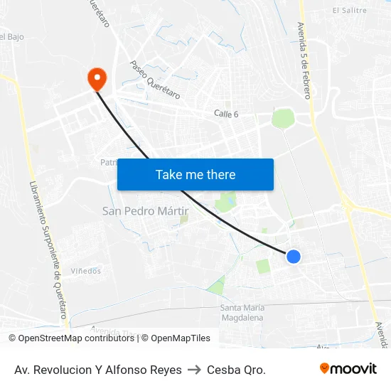 Av. Revolución - Alfonso Reyes to Cesba Qro. map