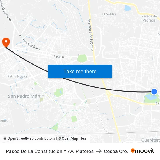 Paseo De La Constitución Y Av. Plateros to Cesba Qro. map