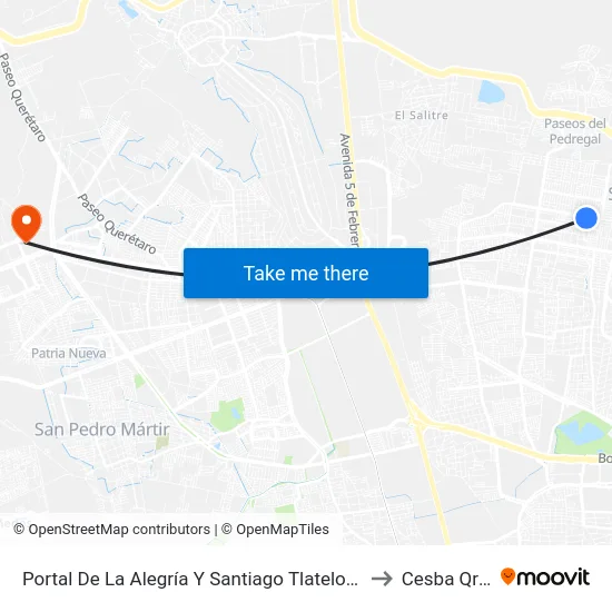 Portal De La Alegría Y Santiago Tlatelolco to Cesba Qro. map