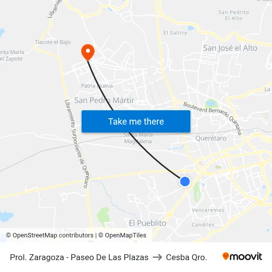 Prol. Zaragoza - Paseo De Las Plazas to Cesba Qro. map