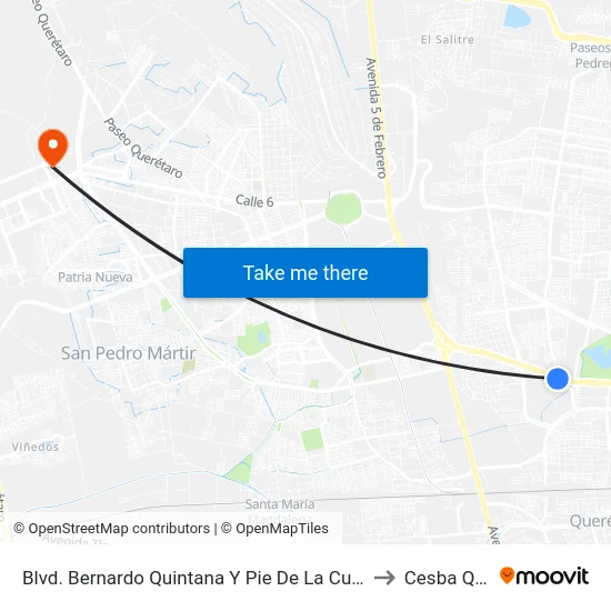 Blvd. Bernardo Quintana Y Pie De La Cuesta to Cesba Qro. map