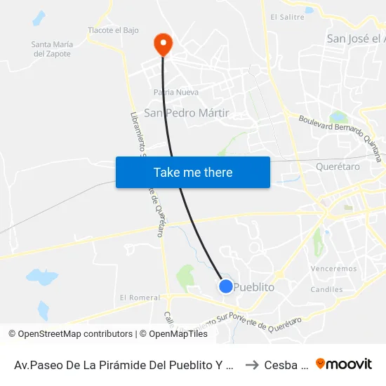 Av.Paseo De La Pirámide Del Pueblito Y Privada Tulum to Cesba Qro. map