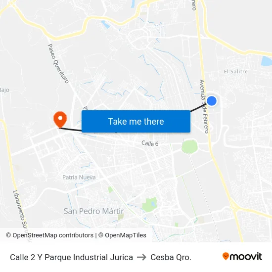 Calle 2 Y Parque Industrial Jurica to Cesba Qro. map