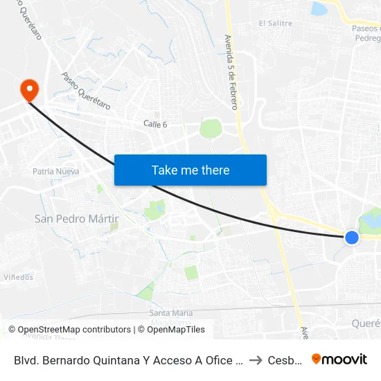 Blvd. Bernardo Quintana Y Acceso A Ofice Max Bernardo Quintana to Cesba Qro. map