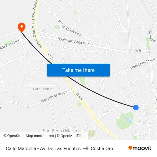 Calle Marsella - Av. De Las Fuentes to Cesba Qro. map