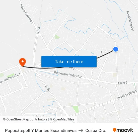 Popocátepetl Y Montes Escandinavos to Cesba Qro. map