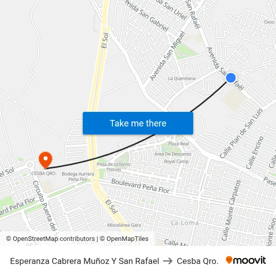 Esperanza Cabrera Muñoz Y San Rafael to Cesba Qro. map