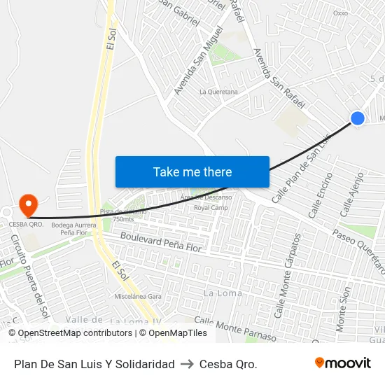 Plan De San Luis Y Solidaridad to Cesba Qro. map
