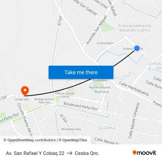Av. San Rafael Y Cobaq 22 to Cesba Qro. map