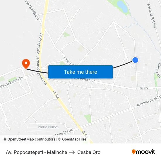 Av. Popocatépetl - Malinche to Cesba Qro. map