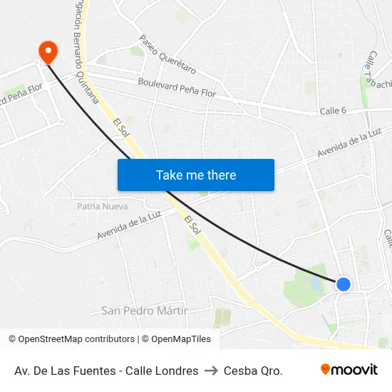 Av. De Las Fuentes - Calle Londres to Cesba Qro. map