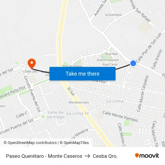 Paseo Querétaro - Monte Caseros to Cesba Qro. map