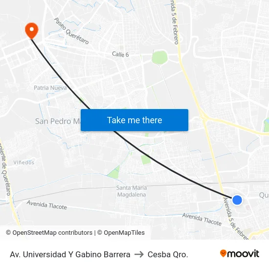 Av. Universidad Y Gabino Barrera to Cesba Qro. map