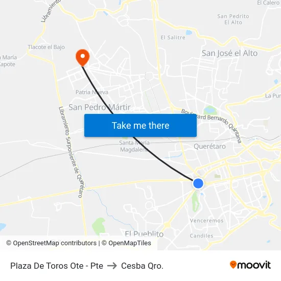 Plaza De Toros Ote - Pte to Cesba Qro. map