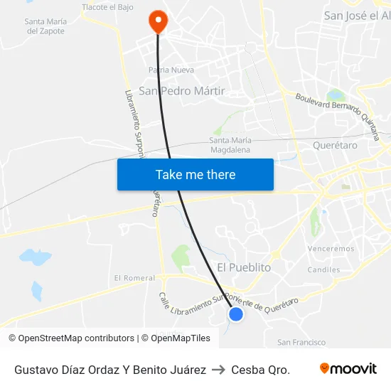 Gustavo Díaz Ordaz Y Benito Juárez to Cesba Qro. map