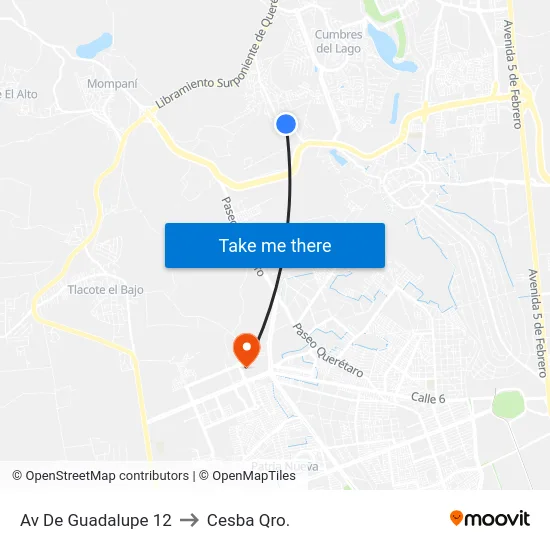 Av De Guadalupe 12 to Cesba Qro. map