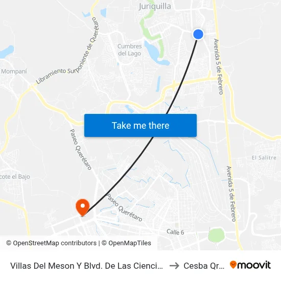 Villas Del Meson Y Blvd. De Las Ciencias to Cesba Qro. map