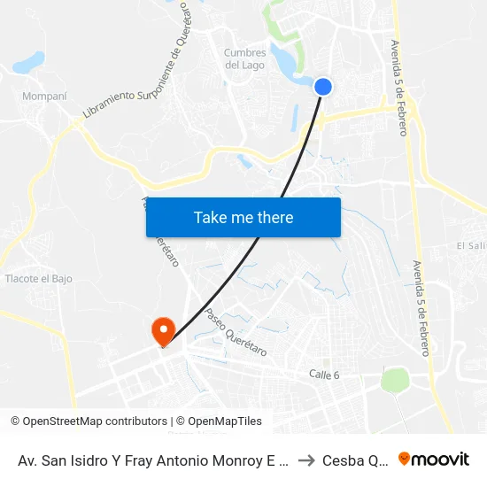 Av. San Isidro Y Fray Antonio Monroy E Hijar to Cesba Qro. map