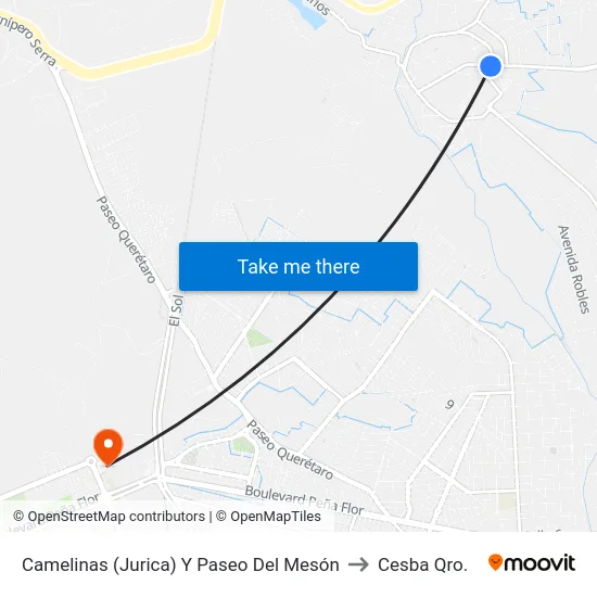 Camelinas (Jurica) Y Paseo Del Mesón to Cesba Qro. map