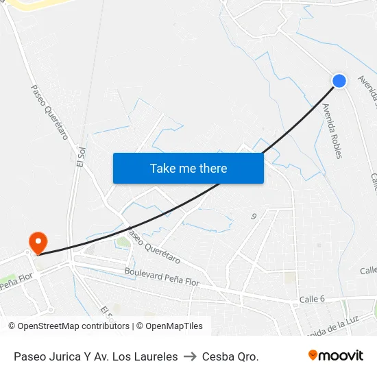 Paseo Jurica Y Av. Los Laureles to Cesba Qro. map