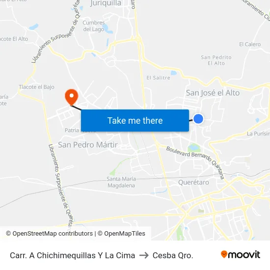 Carr. A Chichimequillas Y La Cima to Cesba Qro. map