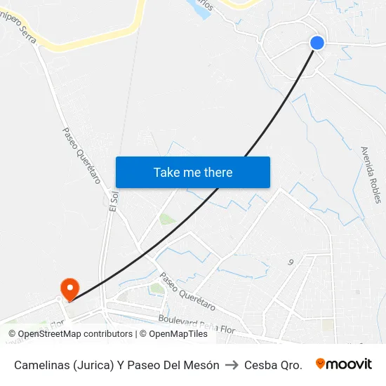 Camelinas (Jurica) Y Paseo Del Mesón to Cesba Qro. map