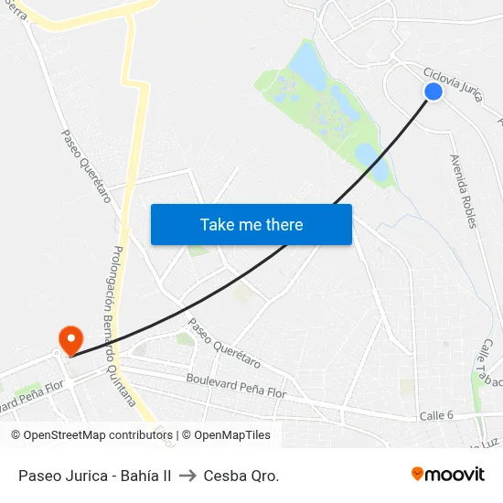 Paseo Jurica - Bahía II to Cesba Qro. map
