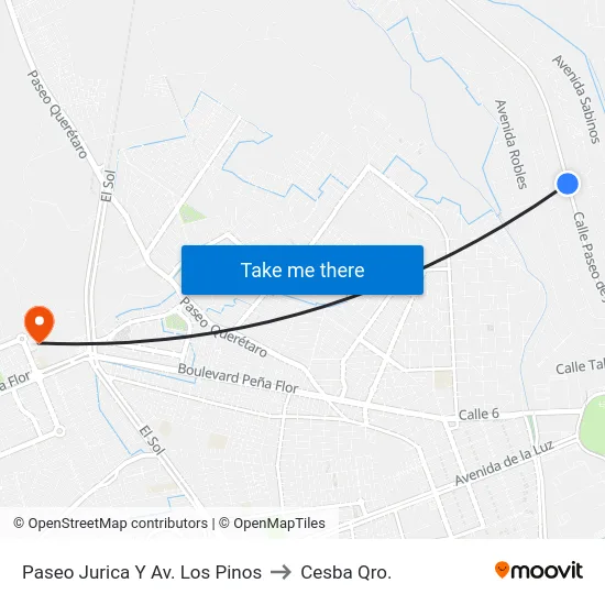 Paseo Jurica Y Av. Los Pinos to Cesba Qro. map