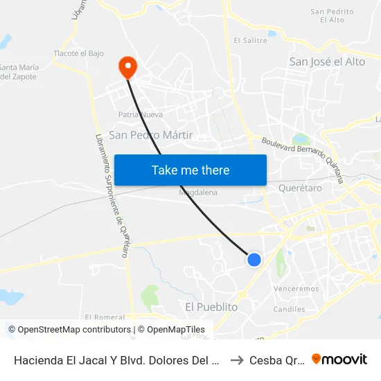 Hacienda El Jacal Y Blvd. Dolores Del Río to Cesba Qro. map
