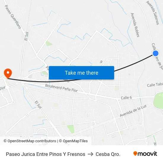 Paseo Jurica Entre Pinos Y Fresnos to Cesba Qro. map