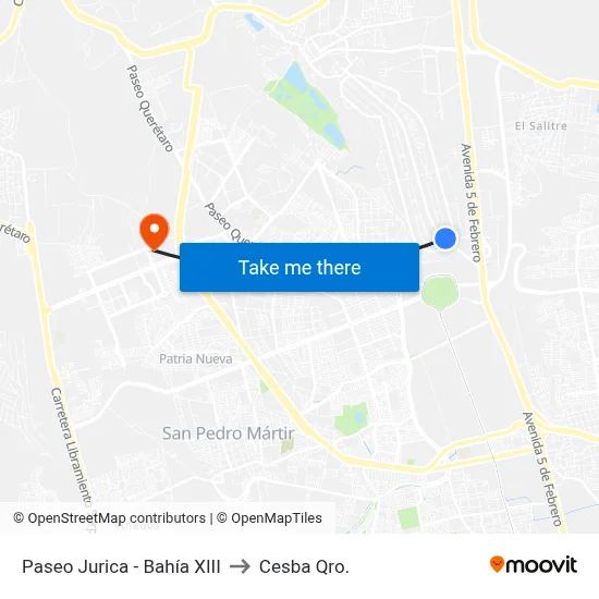 Paseo Jurica - Bahía XIII to Cesba Qro. map