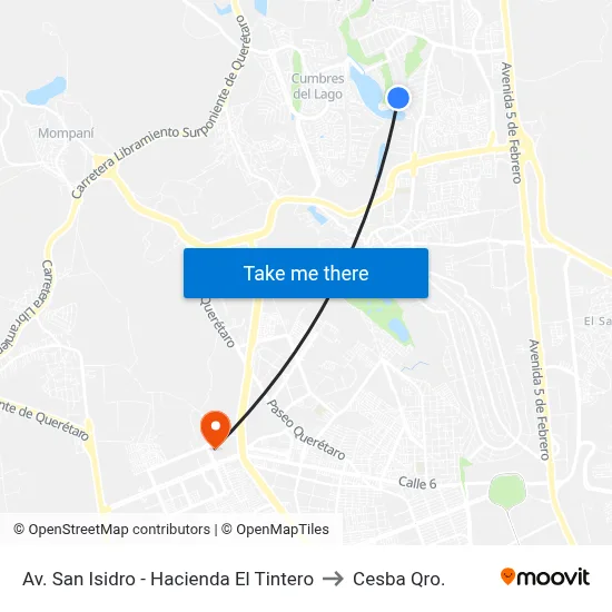 Av. San Isidro - Hacienda El Tintero to Cesba Qro. map
