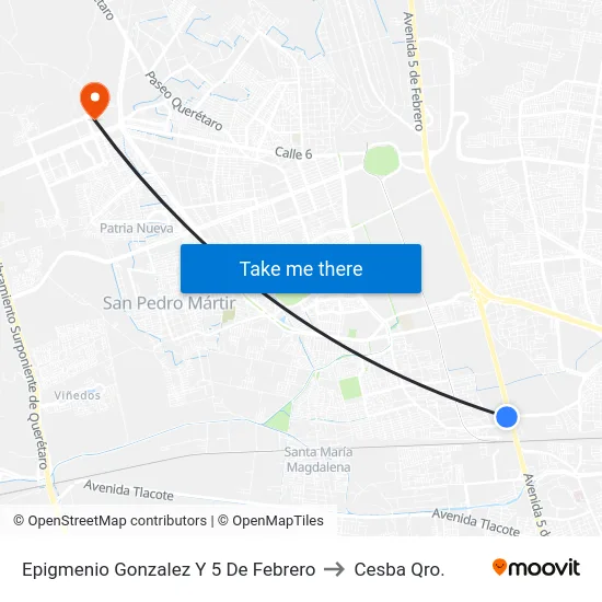 Epigmenio Gonzalez Y 5 De Febrero to Cesba Qro. map