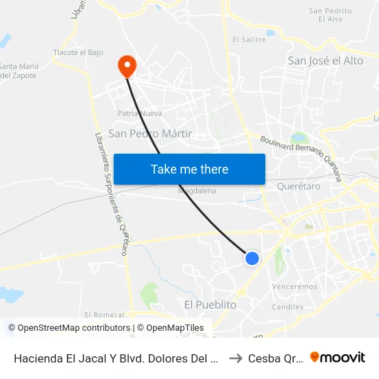 Hacienda El Jacal Y Blvd. Dolores Del Río to Cesba Qro. map