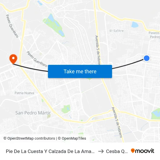Pie De La Cuesta Y Calzada De La Amargura to Cesba Qro. map