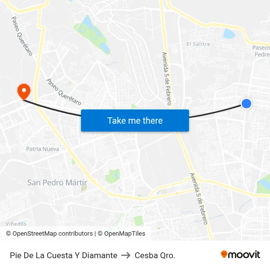 Pie De La Cuesta Y Diamante to Cesba Qro. map