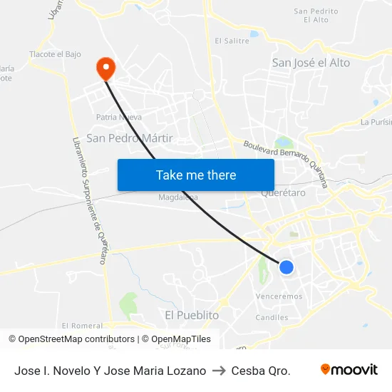 J. Novelo - Calle José Ma. Lozano to Cesba Qro. map