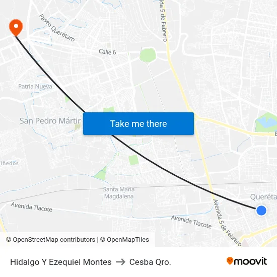 Hidalgo Y Ezequiel Montes to Cesba Qro. map