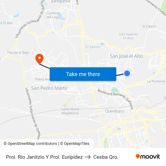Prol. Río Janitzio Y Prol. Eurípidez to Cesba Qro. map