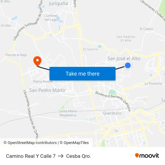 Camino Real Y Calle 7 to Cesba Qro. map