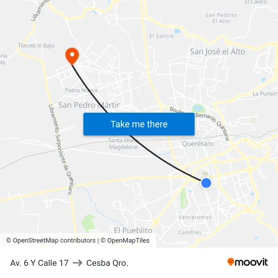 Av. 6 Y Calle 17 to Cesba Qro. map