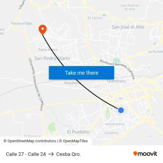 Calle 27 - Calle 24 to Cesba Qro. map