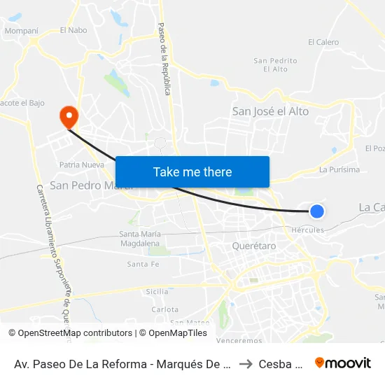 Av. Paseo De La Reforma - Marqués De Castelar to Cesba Qro. map