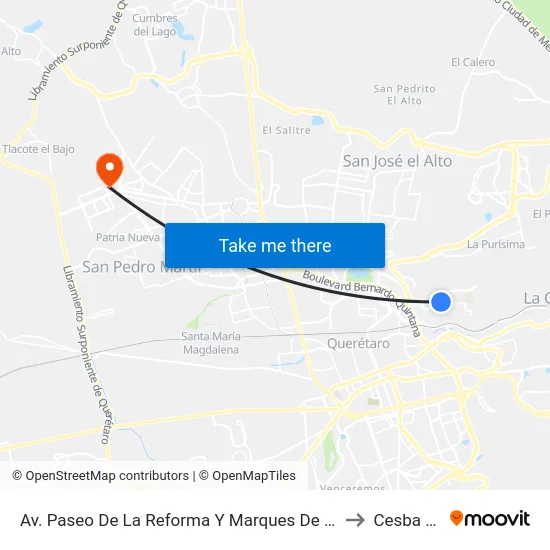 Av. Paseo De La Reforma Y Marques De Franciforte to Cesba Qro. map